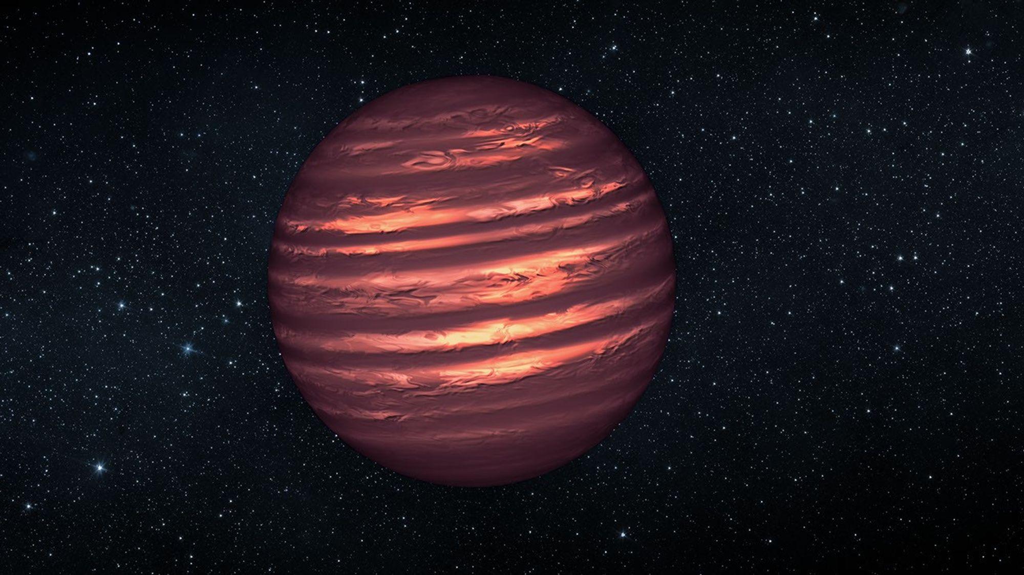 Illustration of a spherical body in space - weather patterns can be seen on a dimly glowing surface.