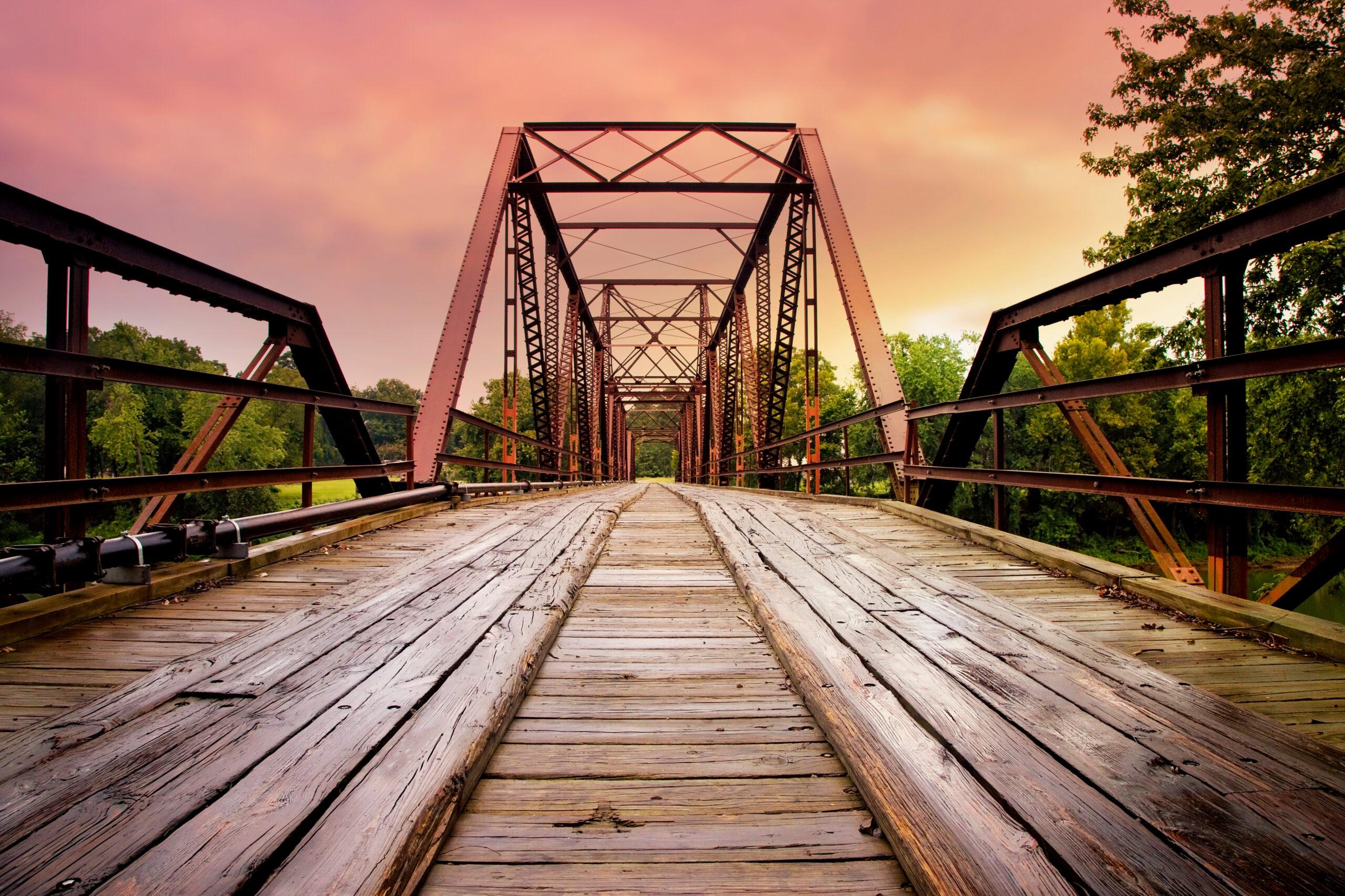 A wood and metal bridge.